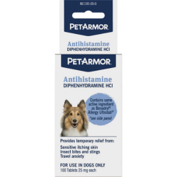PetArmor Antihistamine Tablets for Dogs 25mg – 100 Count Bottle