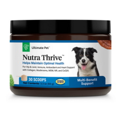 Nutra Thrive™ is a veterinarian-formulated, multi-benefit supplement designed to support your dog’s overall health. Each scoop delivers a powerful blend of over 30 active ingredients, including collagen, medicinal mushrooms, CoQ10, probiotics, and antioxidants. Together, these premium ingredients promote healthy joints, a strong immune system, cardiovascular wellness, and cellular protection—all with a flavor dogs love. Whether you have a growing pup or a senior dog, Nutra Thrive helps support long-term vitality and comfort.